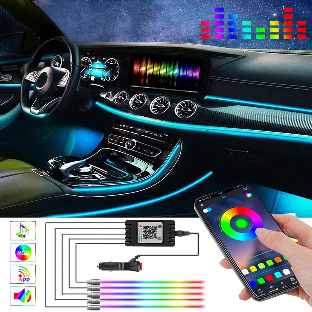 

Светодиодная RGB-лента для салона автомобиля, 6 в 1, 8 м