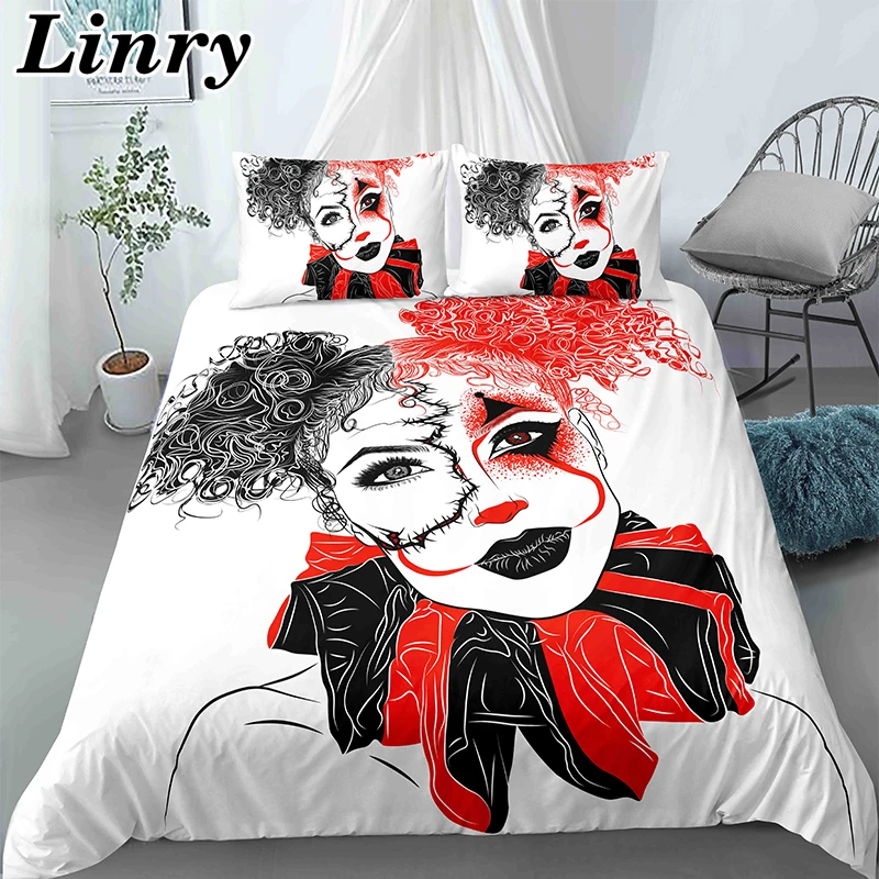 

Black and Red Clown 3D Pattern Bedding Sets Queen/King Size Duvet Cover Set Creative Comforter Bed Cover Set 2/3PCS Home Textile
