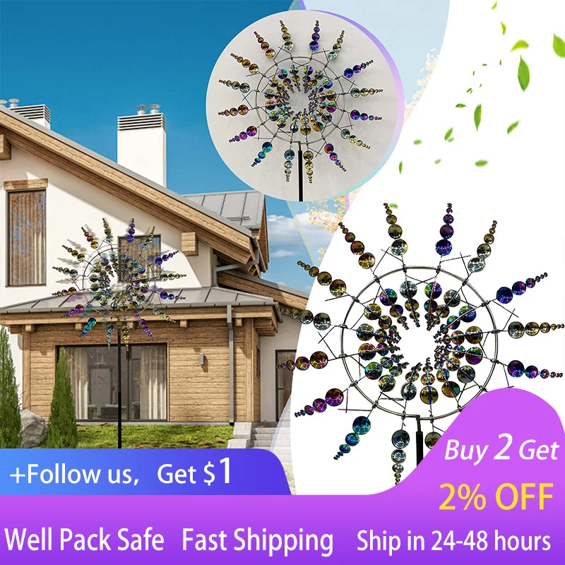 

Patio Garden Lawn Outdoor Decoration Unique Wind Collectors Magical Kinetic Metal Windmill Spinner Solar Wind Powered Decompress