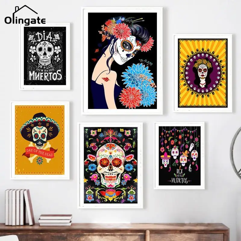 Череп мексиканский День мертвых стен искусство холст картина скелет