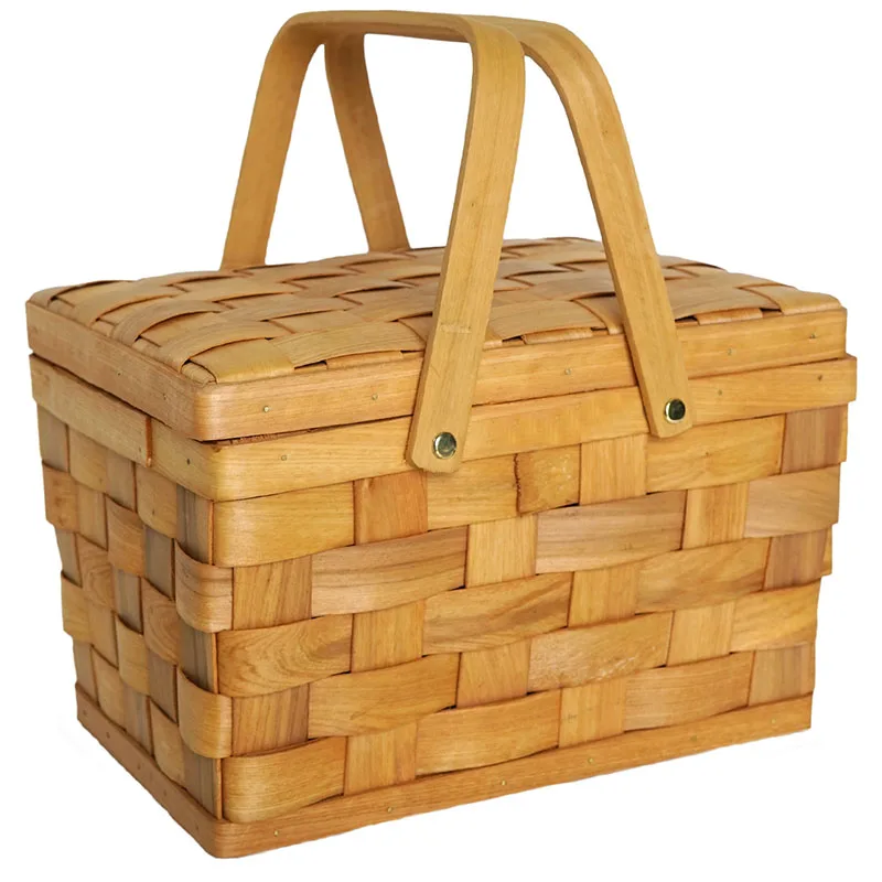 

France Style Picnic Basket Bread Baskets Hiking Storage Box Cake Table Decorating Food Photography Hand-Wood Color