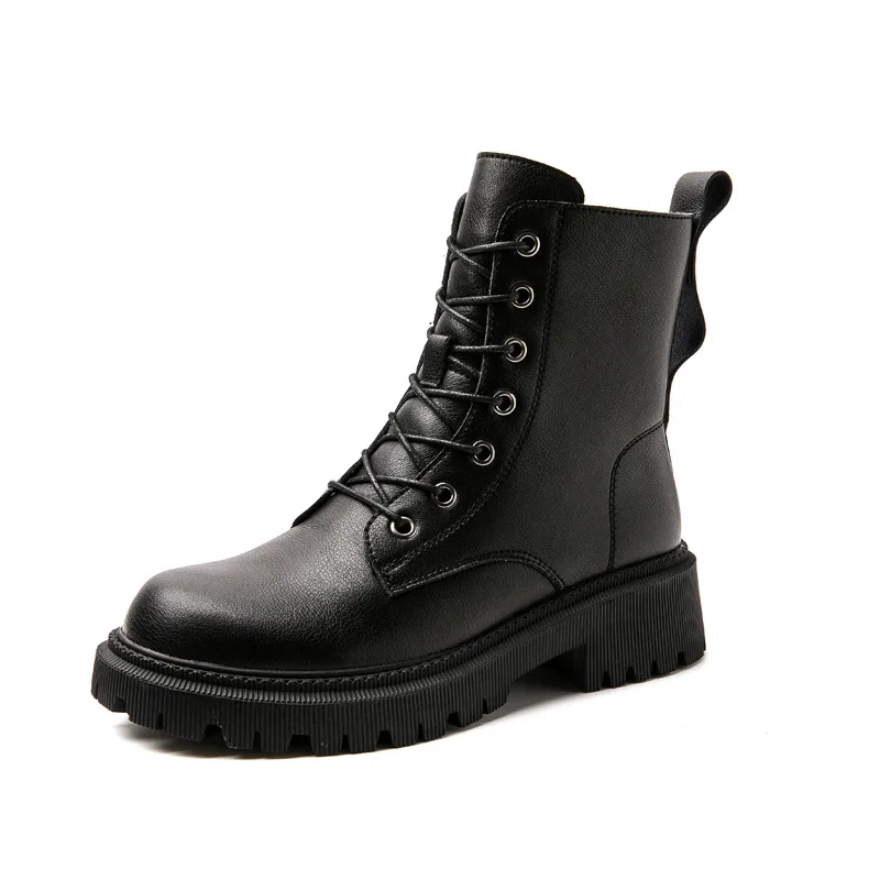 short Boots Female British Style 2021 New All-match Autumn and Winter Plus Velvet Thick-soled Inner Heightening Short Boots