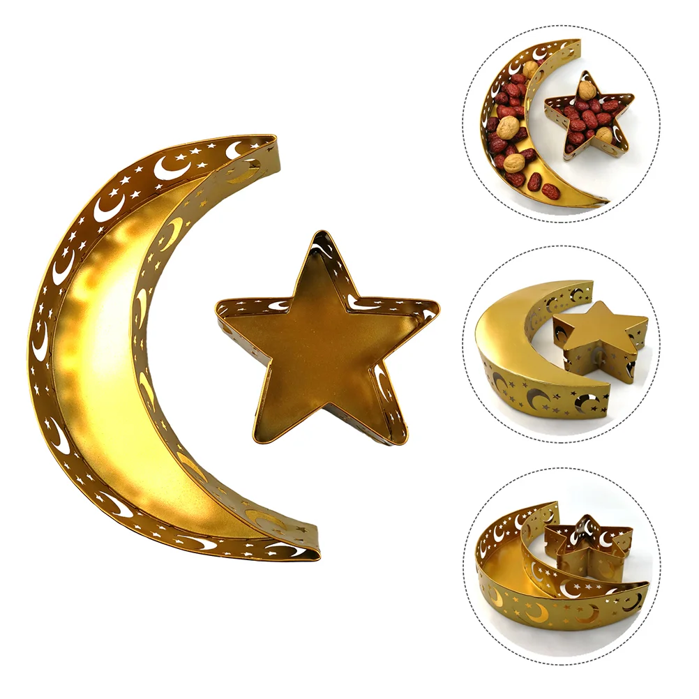 

2 Pcs Home Items Eid Mubarak Moon Star Trays Nuts Cupcake Serving Snack Bandejas Para Comida Jewelry Fruit Plate