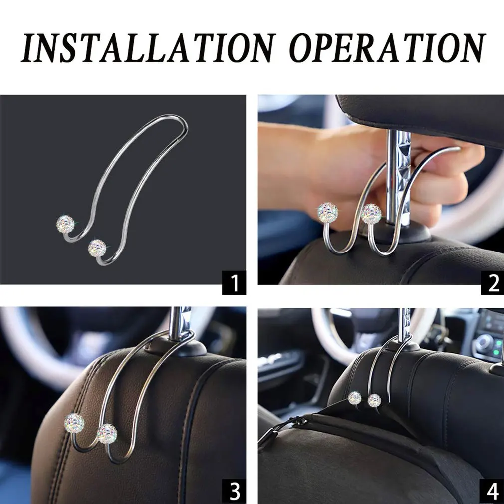 

Car Headrest Hangers Universal Bling Diamond Organizer Seat Headrest Hooks Auto Backseat Hanger Rhinestones Crystal Hooks