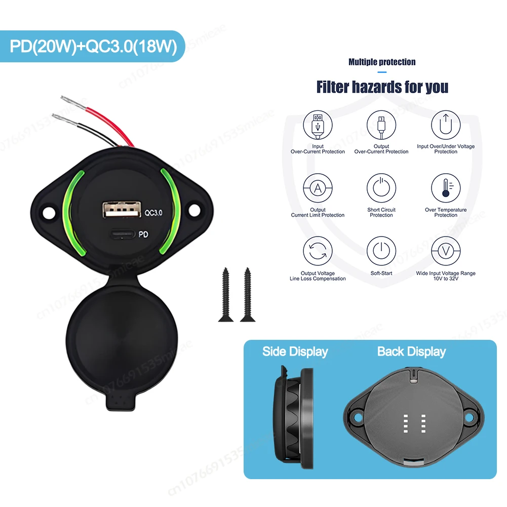 

12 В RV PD QC3.0 USB-розетка USB C 30 Вт и QC3.0 18 Вт Порт Автомобильное зарядное устройство Розетка Быстрая зарядка для автомобиля Автобуса Грузовик Лодка Кемпер ATV