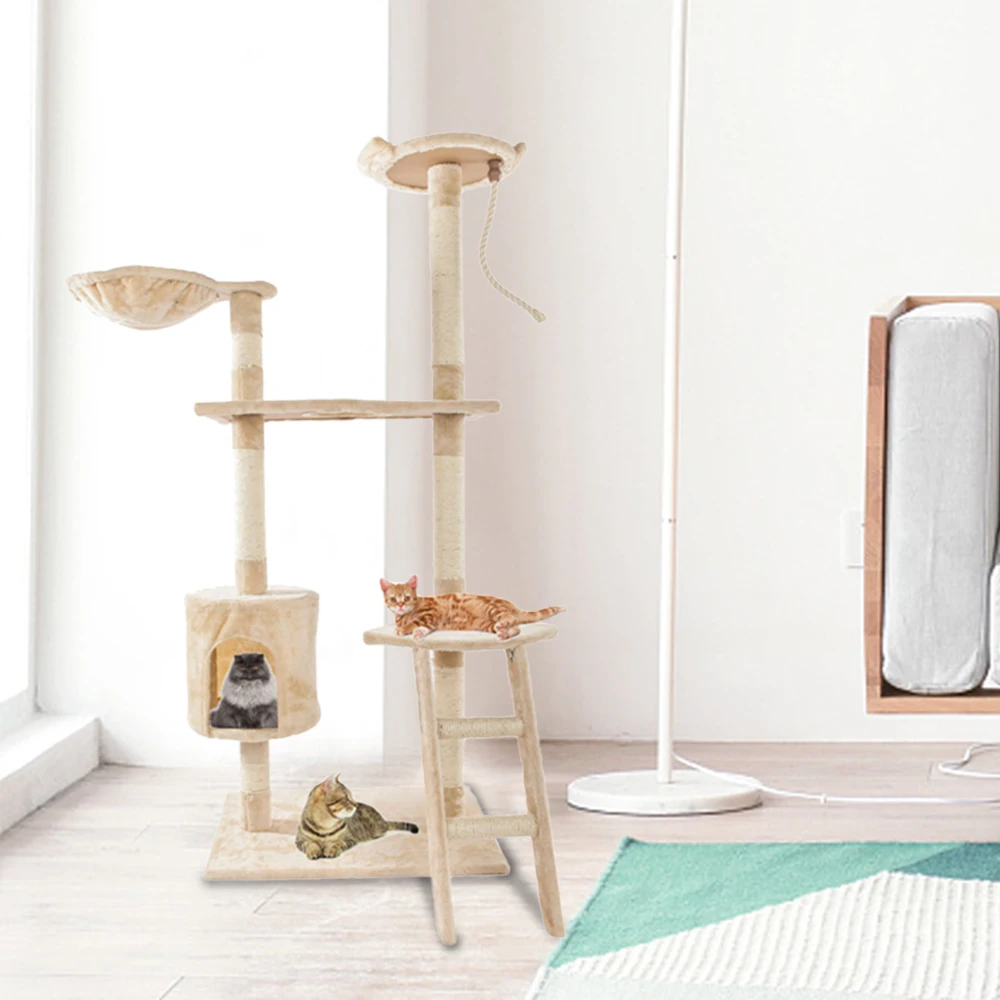 

Pet Cat Tree House Condo Perch Entertainment Scratching for Cats Kitten Multi-Level Tower for Large Cat Cozy Furniture Protector