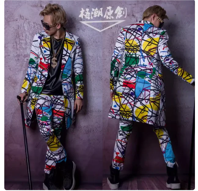 Новинка 2024 мужской модный костюм DSDJ для ночного клуба средней длины с принтом GD