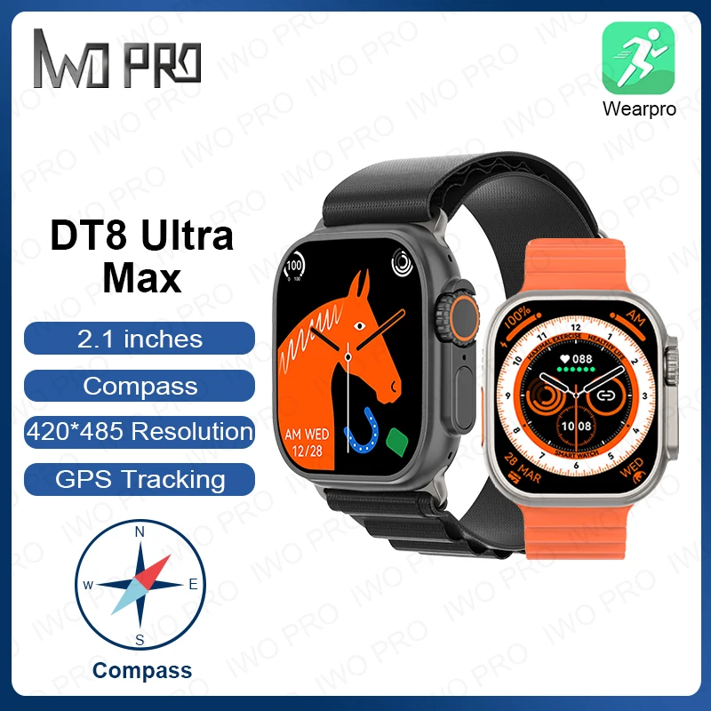 

IWO PRO 2023 Original DT8 Ultra Max Smart Watch 49mm 2.1 inches Compass Series 8 Bluetooth call NFC GPS Smartwatch Men Women