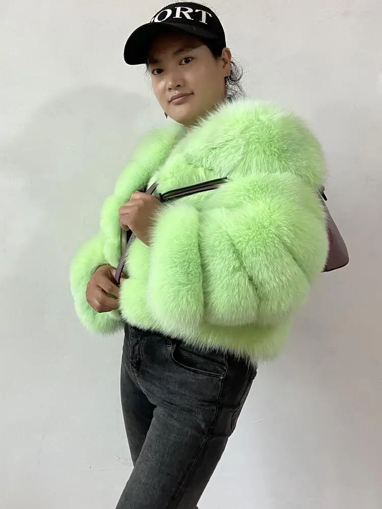 

Шуба RUreal из лисьего меха, 50 см, зимняя женская натуральная теплая Модная шуба длиной 55 см с рукавами, меховая куртка, пальто из лисьего меха