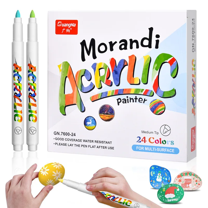 

12/24 Color Morandi Acrylic Paint Marker Pen Medium Tip Art Marker Set For Multi-surface Rock Painting Canvas Glass Wood Ceramic