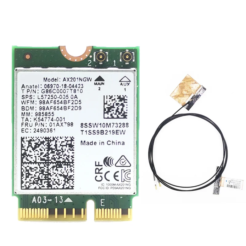 AX201 AX201NGW Wi-Fi-карта с 2 антеннами M.2 CNVio2 4 ГГц/5 ГГц WiFi 6 3000 Мбит/с Bluetooth 5.1 Wi-Fi-адаптер