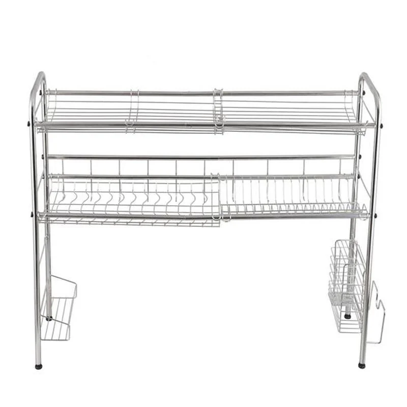 

Stainless Steel Double Layer, Inner Length 90cm Kitchen Bowl Rack Shelf Silver