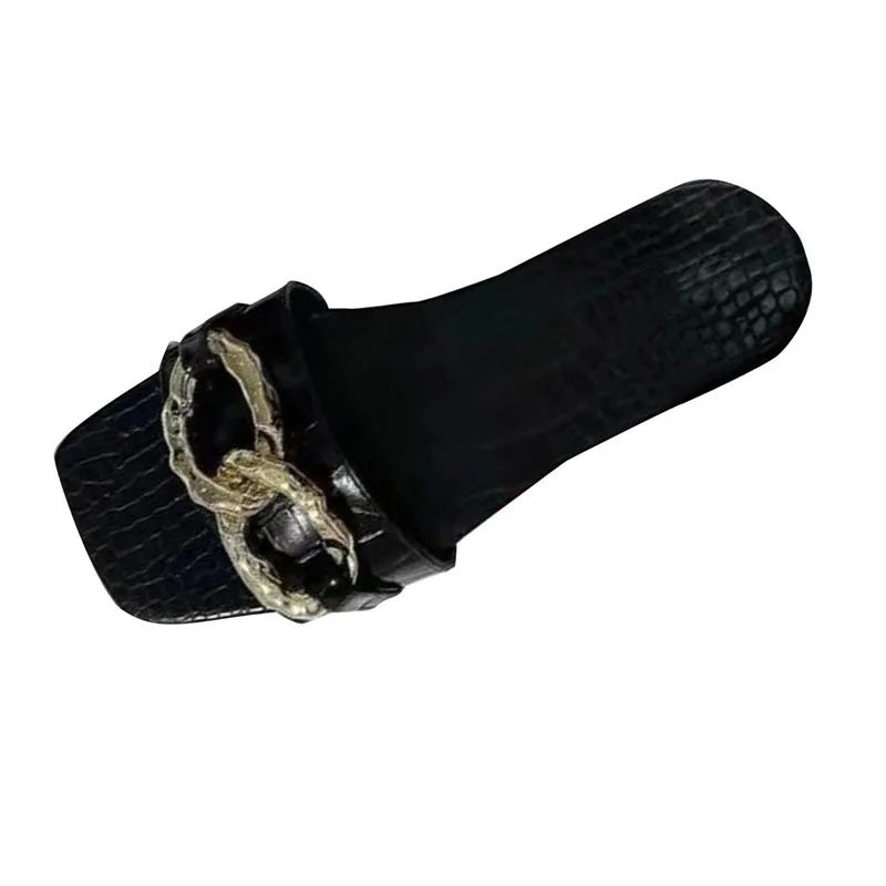 2022 Women Slippers Metal Chain Flat Shoes Summer Women Sandals Open Toe Outdoor Slides Beach Flip Flops Pantoufles Pour Femmes