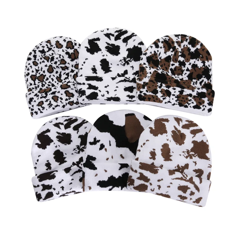 

Unisex Adult Leopard Cowprint Beanies Knitted Hat Double Layer Wool Cap Hat Warm Winter Knit Beanie Cap Authentic Men Women