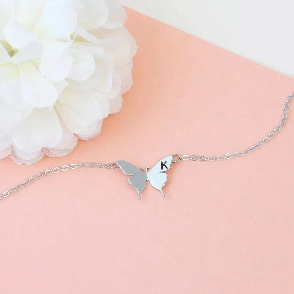 Women's Letter Custom Personalized Necklace Butterfly Shape Letter Carved Stainless Steel Women's Fashion Accessory Necklace