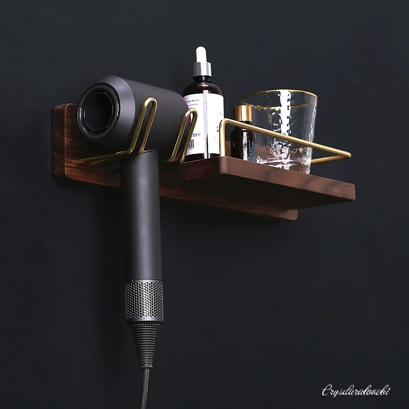 

Dyson Blower Rack Home Decor Bathroom Storage Stand Nozzles Hair Dryer Holder Walnut Wood Accessories Organizer Wall Mount