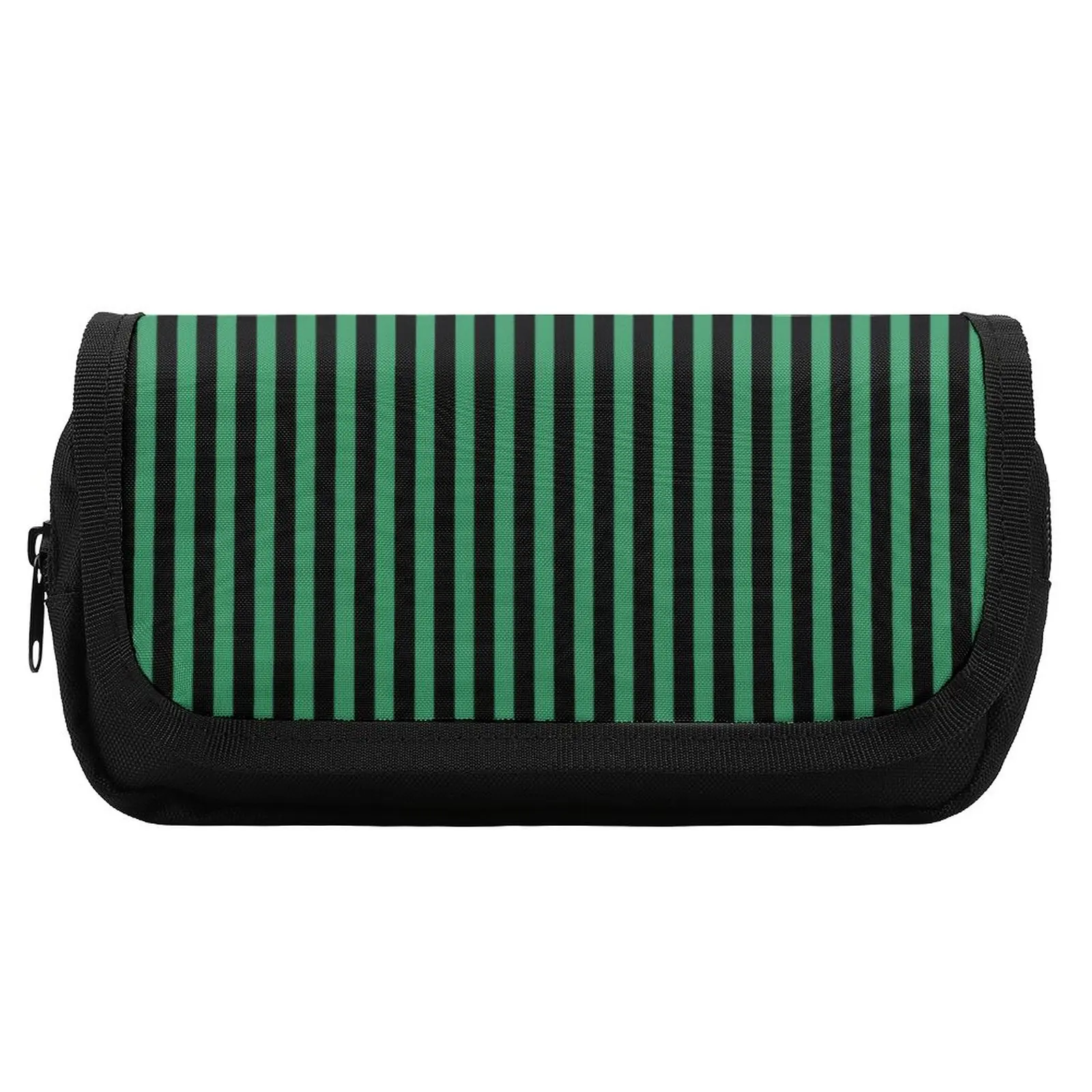 Candy Striped Pencil Case Green and Black Boy Girl Double Pockets Pencil Box Cute Print Pen Bag