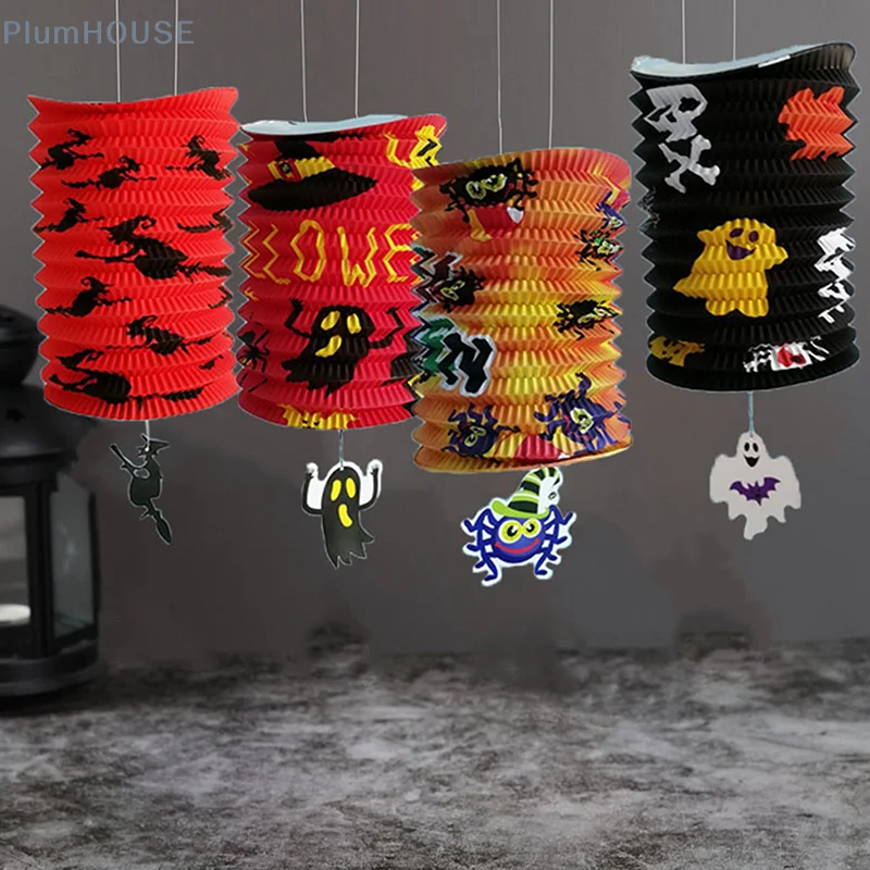 

Halloween Organ Lantern Paper Lantern Bar KTV Decorative Supplies Pumpkin Ghost Bat Folding Retractable Air Tube Happy Halloween