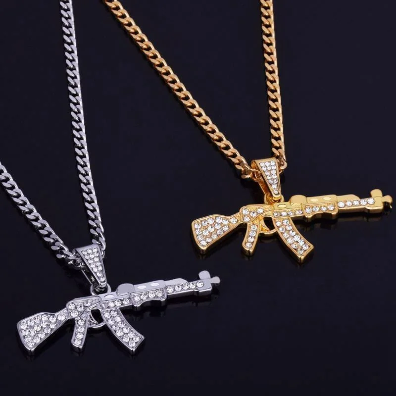 

Gun Shape Creativity Individuality Cool Punk Fashion Trend Pendant Bling Diamond Chain Necklace Mens Western Style