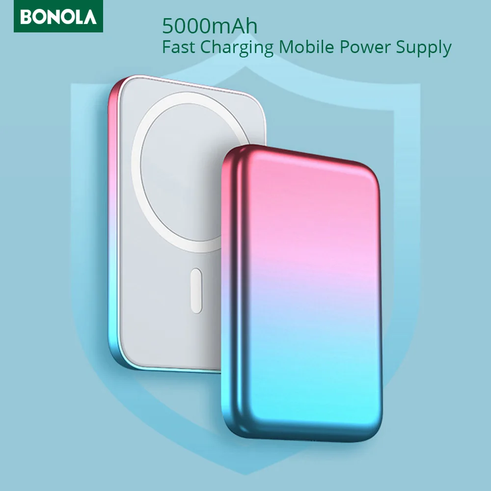 

Bonola Portable Magnetic Wireless Charger 5000mAh Fast Charging Mobile Power Bank for iPhone 12/13 Pro Max Magnetic Power Bank