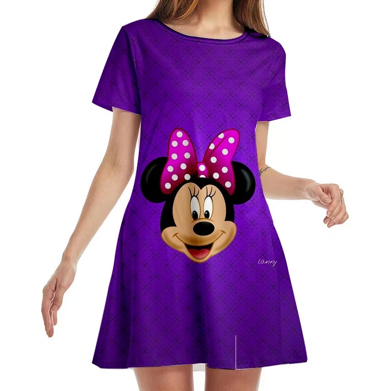 

2022 disney minnie pattern dress fashion y2k streetwear boho beach dress crew neck party summer short sleeve loose dress