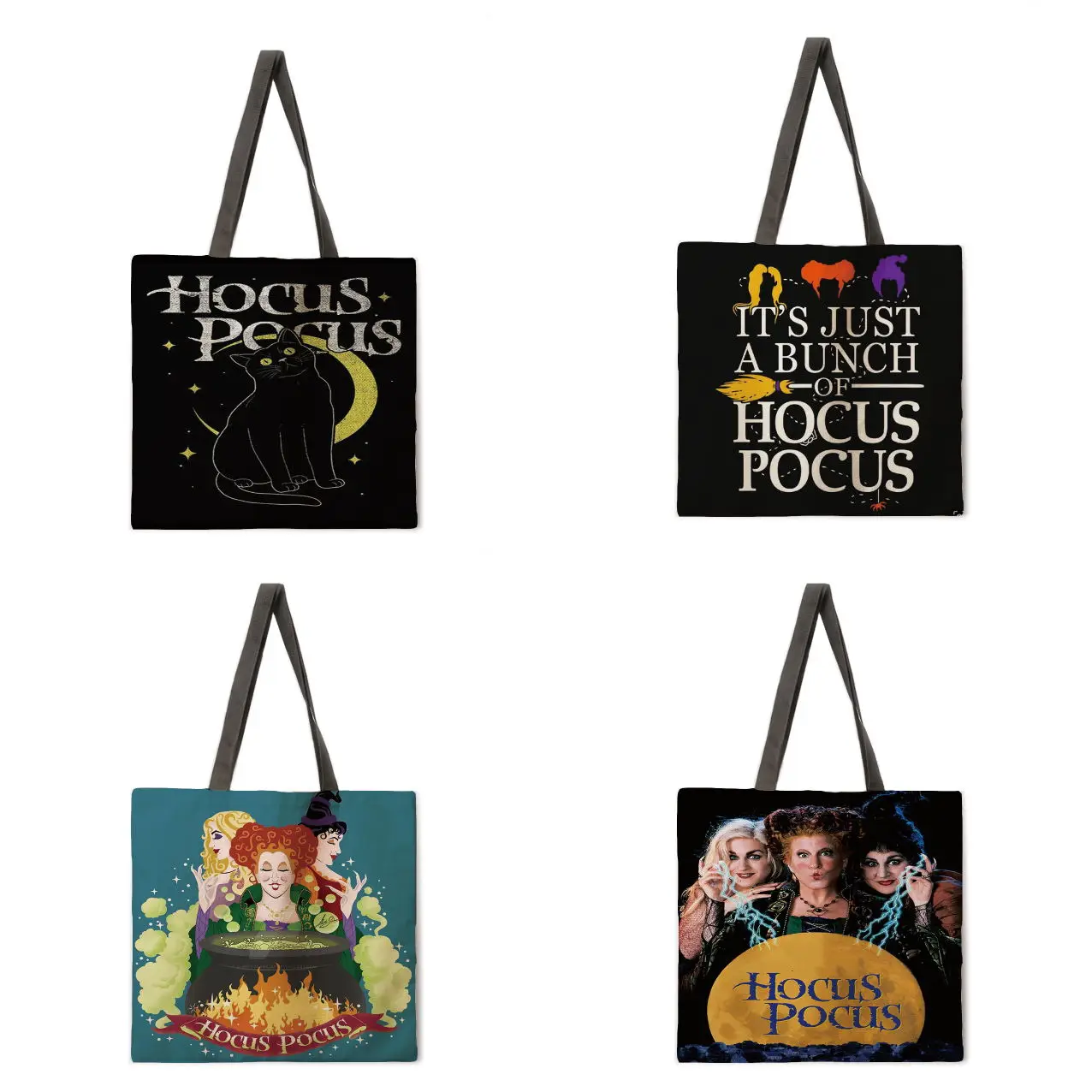 

Women's Beach Bag foldable shoulder bag shopping bag Halloween Witch print handbag linen leisure handbag reusable