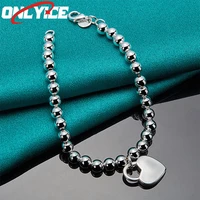 925 sterling silver smooth beaded heart lock pendant bracelet ladies fashion party wedding engagement glamour jewelry