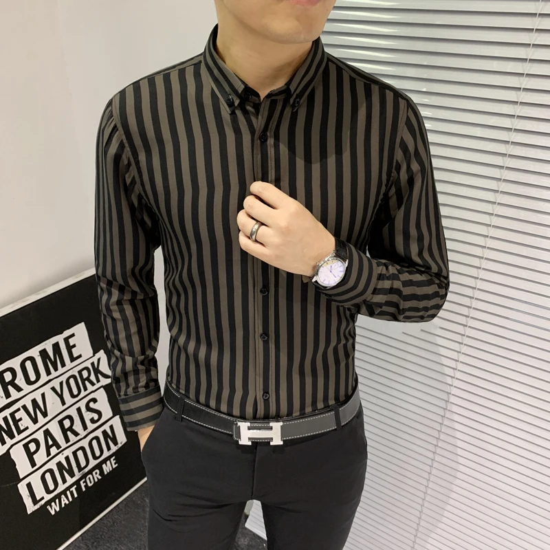 Teenage Shirts Men's Long-sleeve2022 Spring and Autumn Korean Style Casual All-match Jacket Handsome Bottoming Striped Shirt