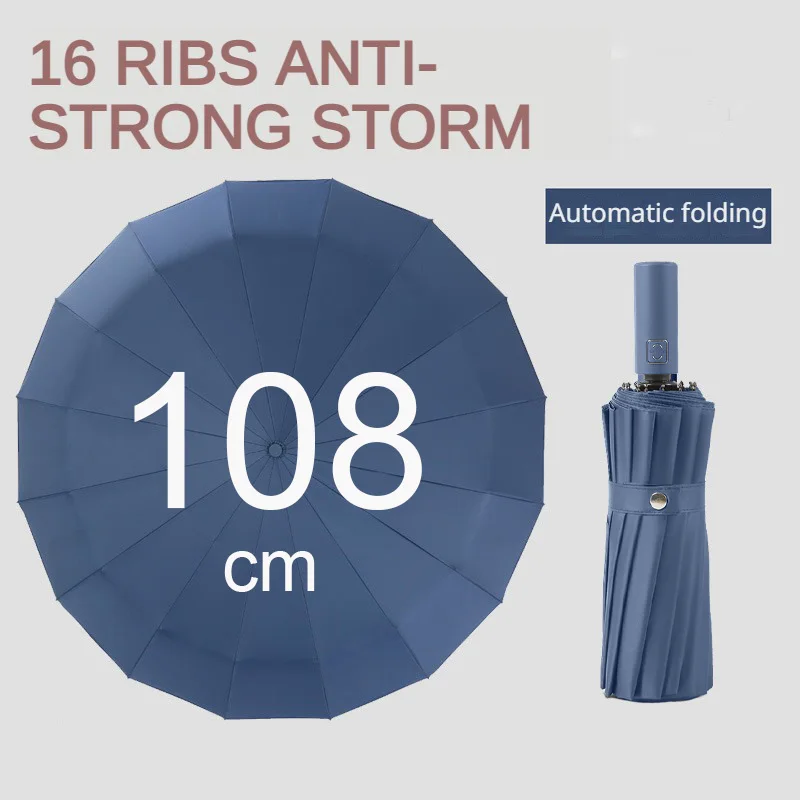 

Fully Automatic Umbrella 16Ribs Large Strong Folding Windproof Rain Parasol Umbrella Men Women Luxury Business Male Uv Umbrella