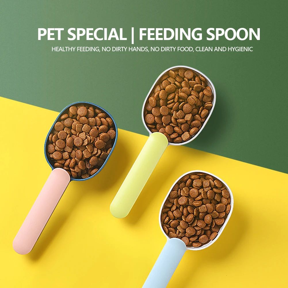 

Multifunctional Dog Food Spoon Pet Feeding Spoon with Sealed Bag Clip Creative Measuring Cup Curved Design,Easy To Clean