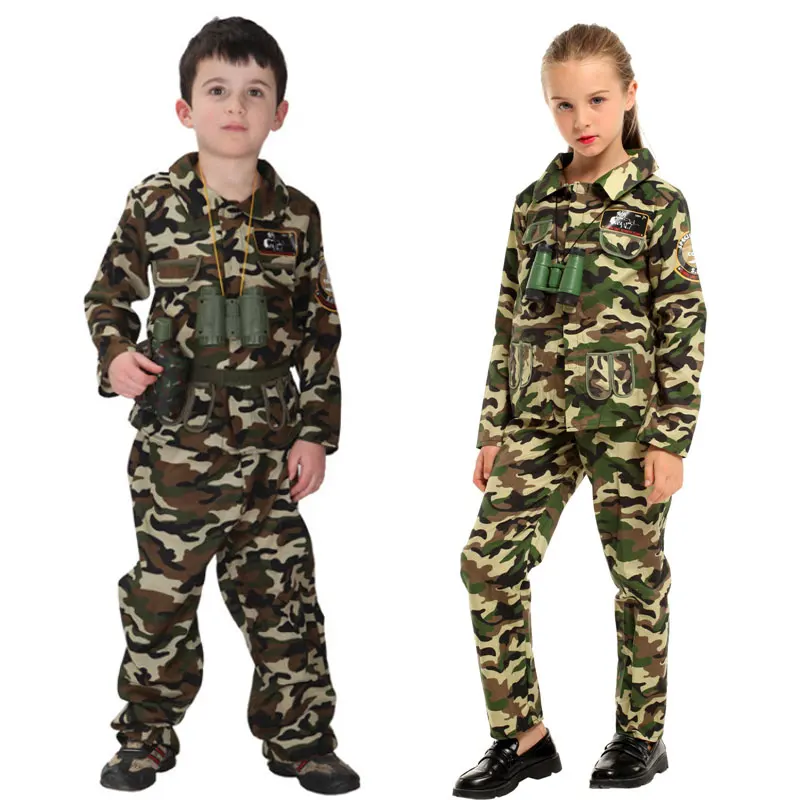 Boys Girls Special Forces Soldier Costume for Child Kids Army Military Camouflage Occupation Uniform Game Role Play