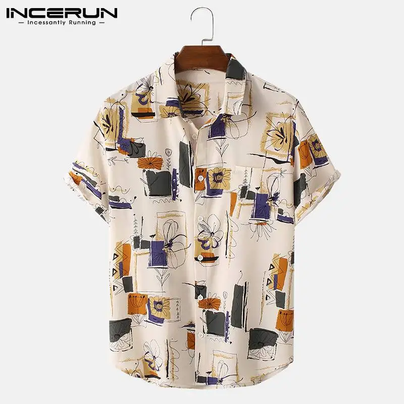 

2023 Summer Men Hawaiian Shirt Printing Lapel Streetwear Short Sleeve Button Vacation Men Clothing Casual Camisas S-3XL INCERUN
