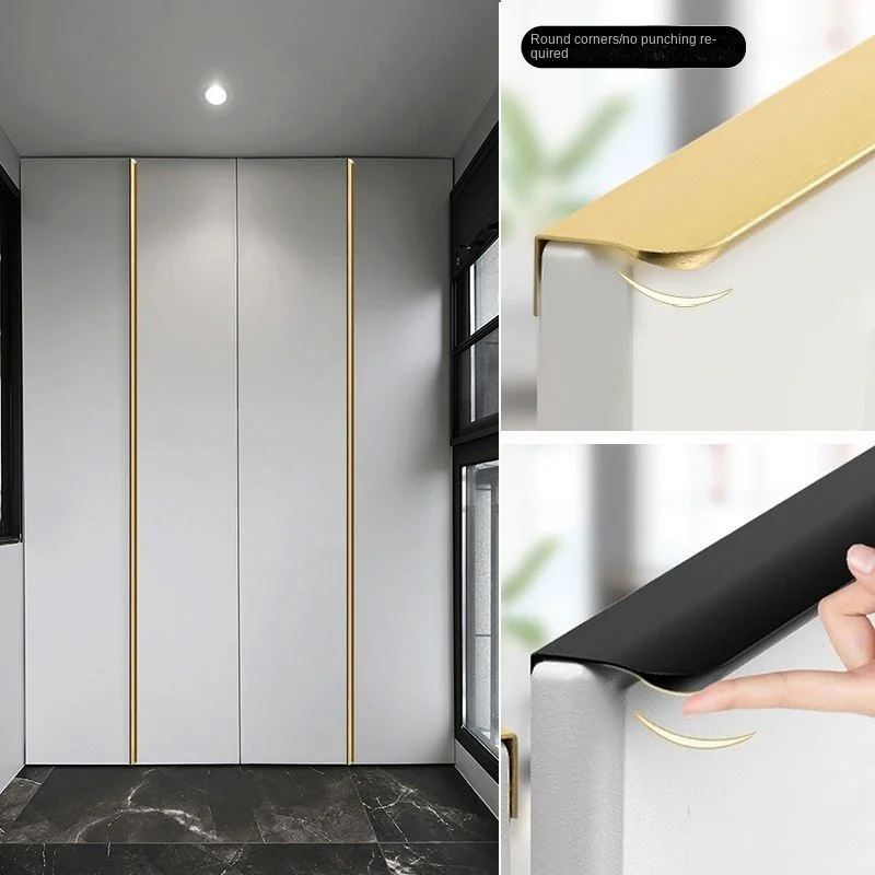 

Hidden Furniture Handles Matte Black Gold Silver Kitchen Cabinet Pull Wardrobe Pull Not Punched Handles for Cabinets and Drawers