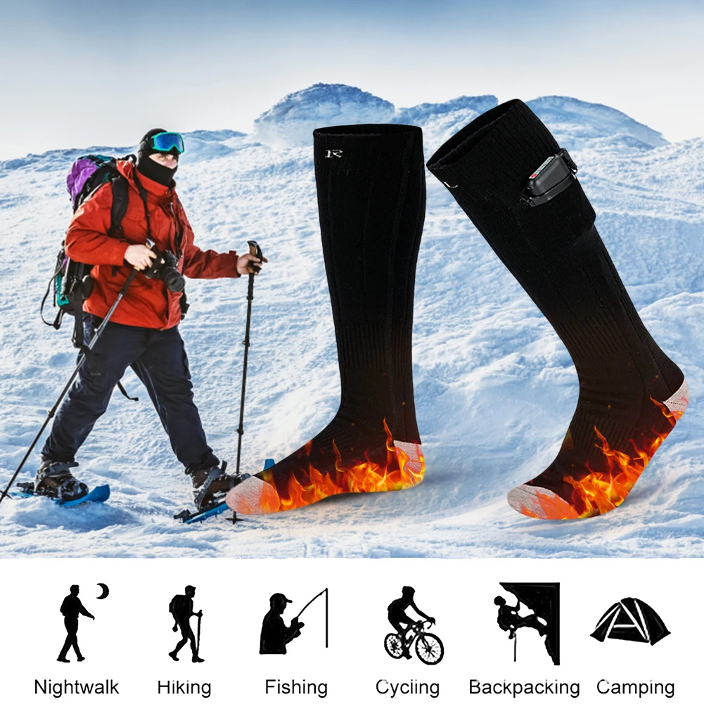 

Электрические носки с подогревом, перезаряжаемые зимние теплые носки с защитой от холода для мужчин и женщин, регулируемые теплые носки для рыбалки, кемпинга, пешего туризма
