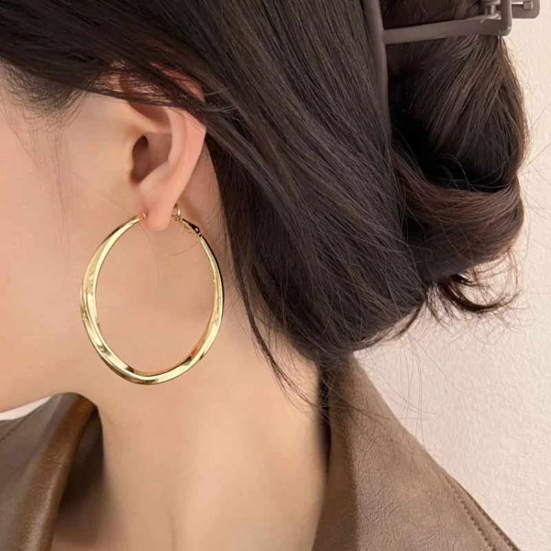 Металлические большие серьги-кольца в стиле панк витые круглые серьги-петли для