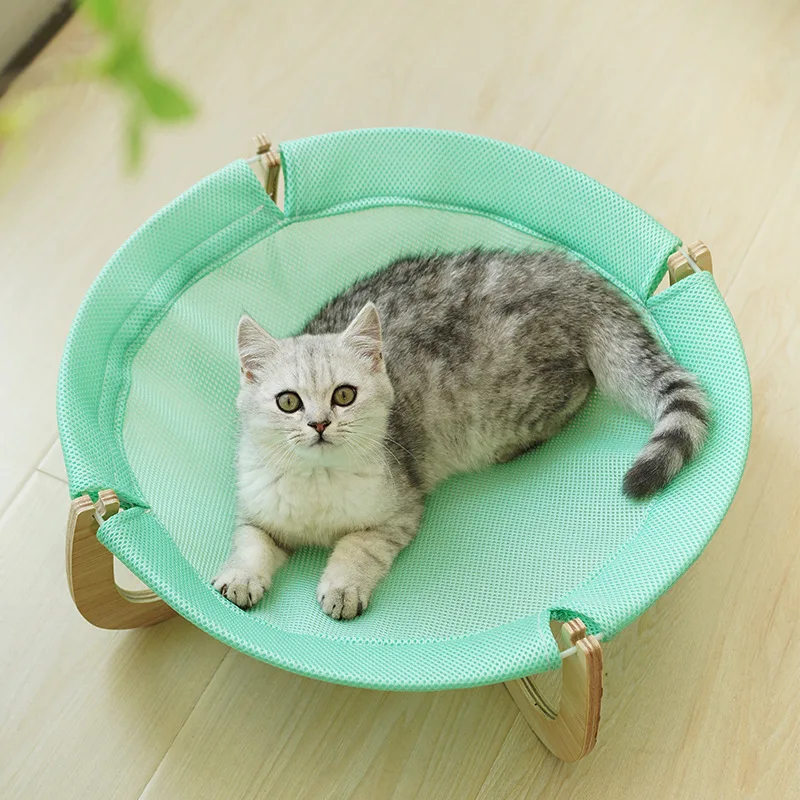 

Summer Cat Cooling Bed Wood Support Nest Detachable Washable Cat Hammock Dog Beds for Small Medium Kitty Dog 4 Seasons Universal