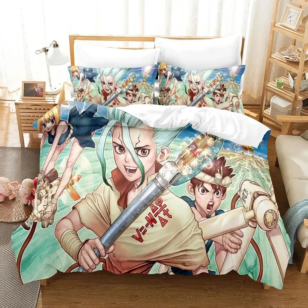 3D Printed Dr.Stone Senku Bedding Set Boys Girls Twin Queen Size Duvet Cover Pillowcase Bed Kids Adult Home Textileextile
