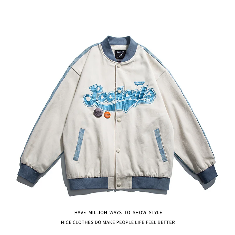 

New Arrival Letter Embroid Baseball Jacket Patchwork Spring Autumn Oversize Cotton Men Women Varsity Coat High Streetwear Casual