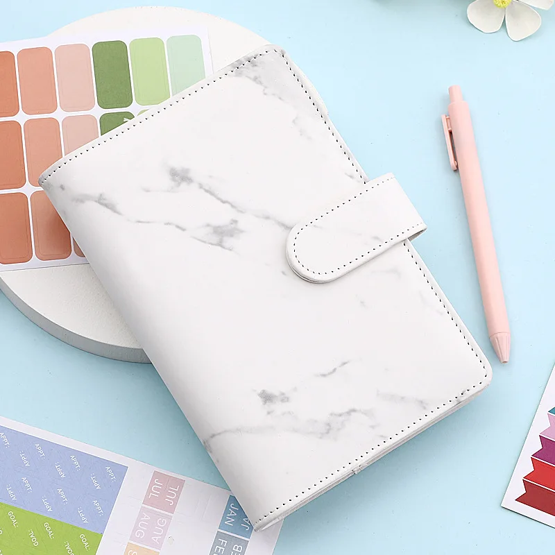 

Marble Cover A6 Ring Binder Planner with Money Saving Binder, Cash Envelopes, Budget Sheets, PU Leather Binder for Saving