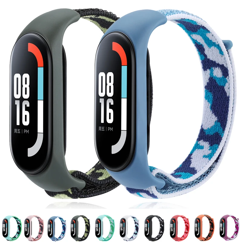 

Камуфляжный нейлоновый ремешок для xiaomi Mi band 6, браслеты, ремешки для умных часов, ремешок для наручных часов, Спортивная петля для Mi band 7 6 5
