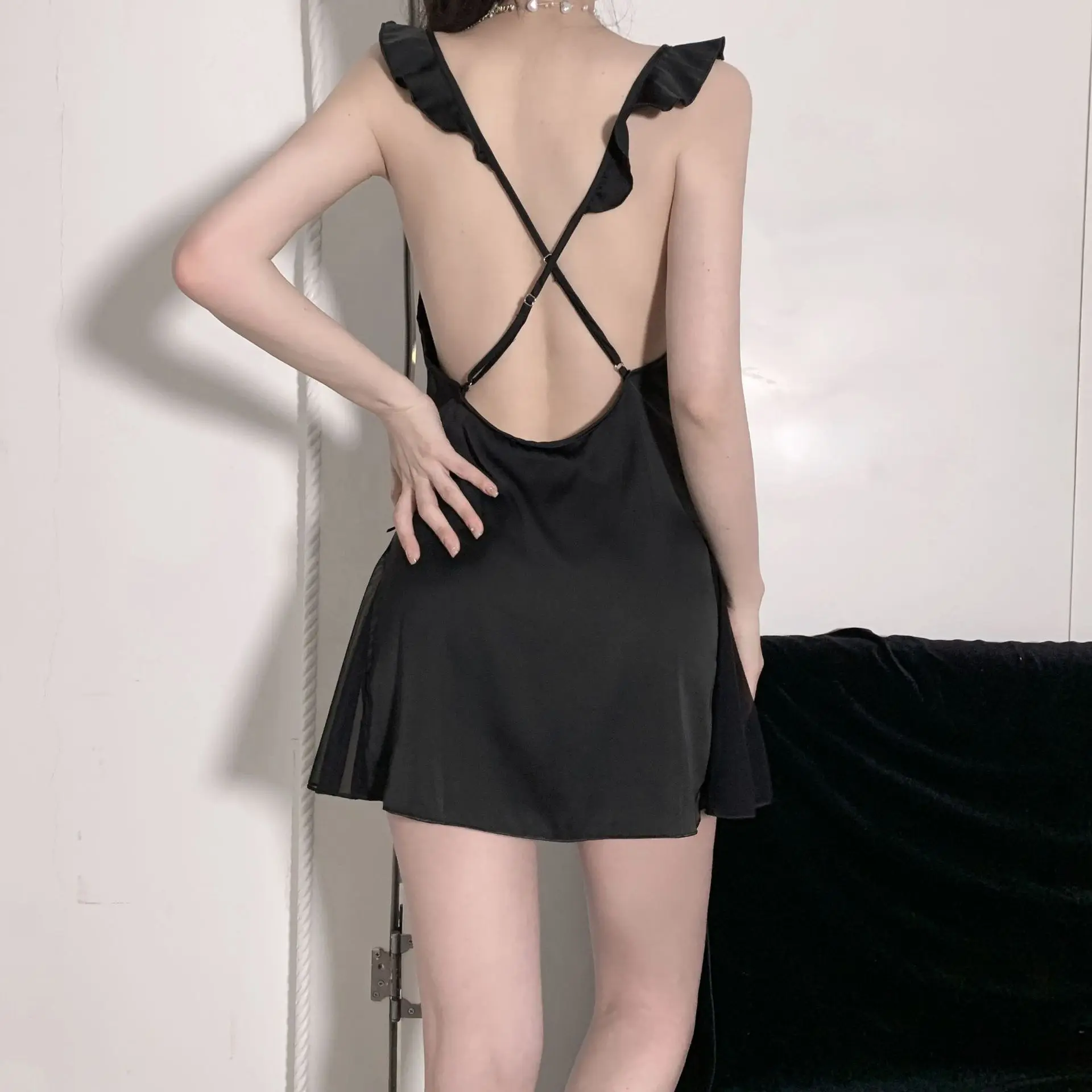 Сексуальная ночная рубашка на бретельках женская нижнее белье летняя кружевная