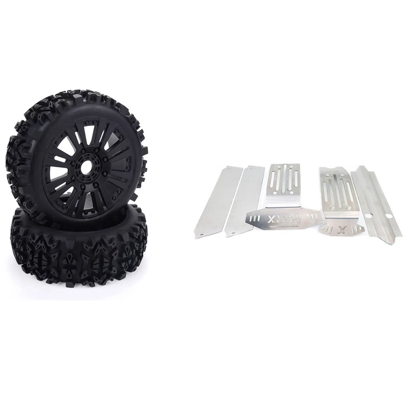 

2X 17Mm Hub Wheel Rim & Tires Tyre & 1Set For 1:5 Traxxas X-MAXX XMAXX Metal Chassis Armor Suit Upgrade Metal Skid Plate