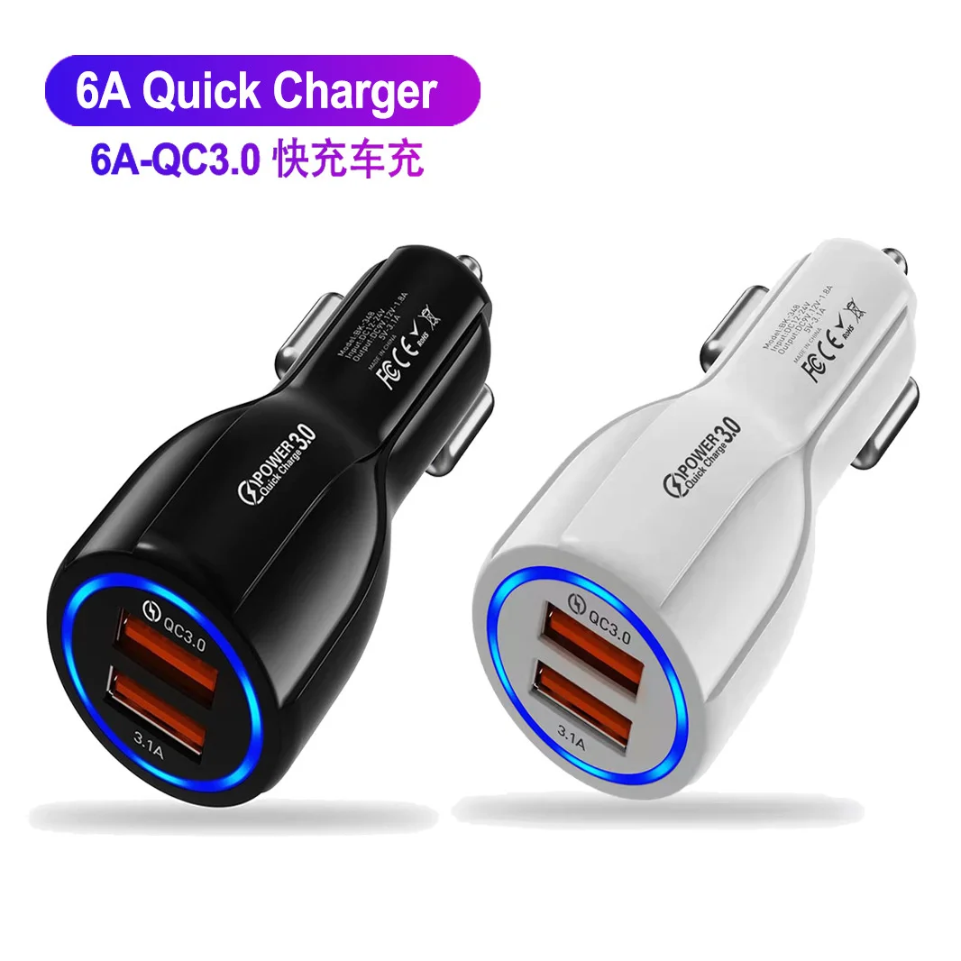 

30Pcs/lot Dual USB Car Charger 39W QC3.0 Fast Charge Adapter 6A For Phone Tablets Automobile Fast Charging Adapter Accessories