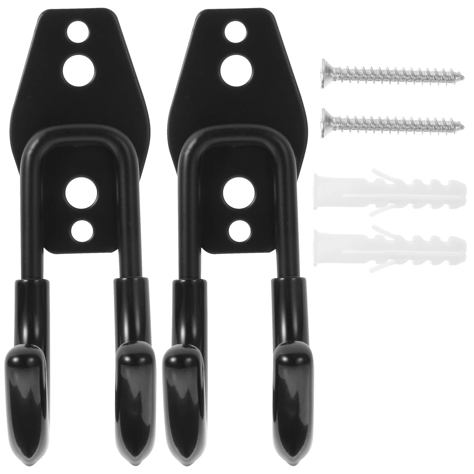 

2pcs Double Prong Robe Hooks Metal Hooks for Haning Coat Hat Wall Organizer ( Black )