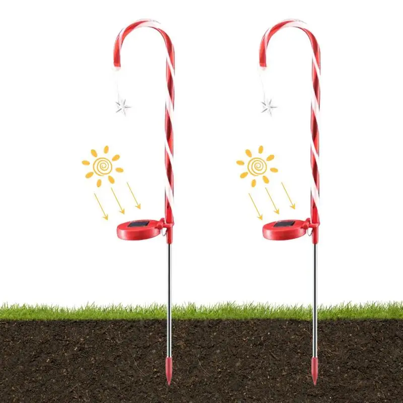 

Christmas Candy Cane Lights Solar Powered LED Christmas Pathway Markers For Outdoor Easy Install Christmas Outdoor Decorations