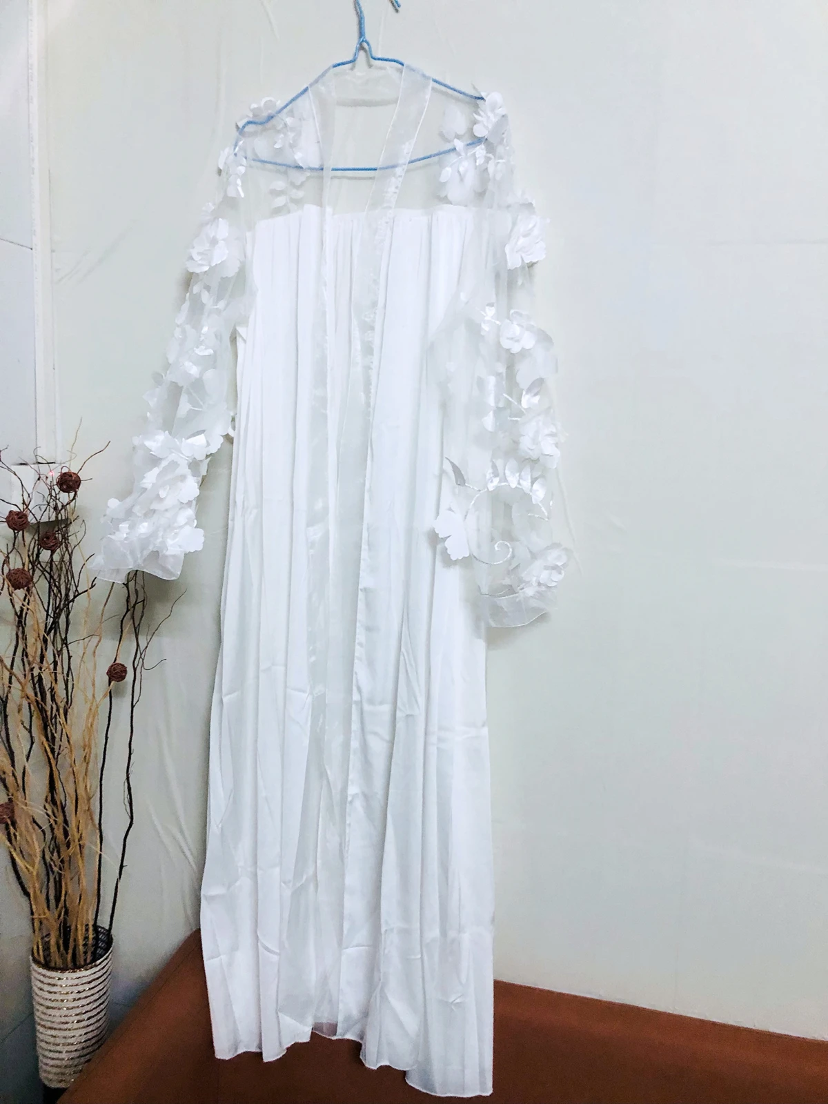 White Flower Mesh Robes Soft Sleeves Kimono Bride Dressing Women Bathrobe Pajamas Women's Summer Satin Elegant Wedding Robe