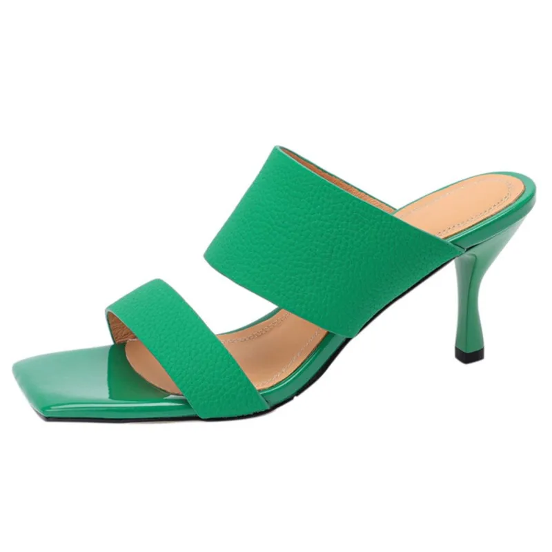 

Dilalula Women Sandals Genuine Leather Thin High Heels Slippers Party Casual Pumps Thick Heels Shoes Woman Summer Fashion Mules
