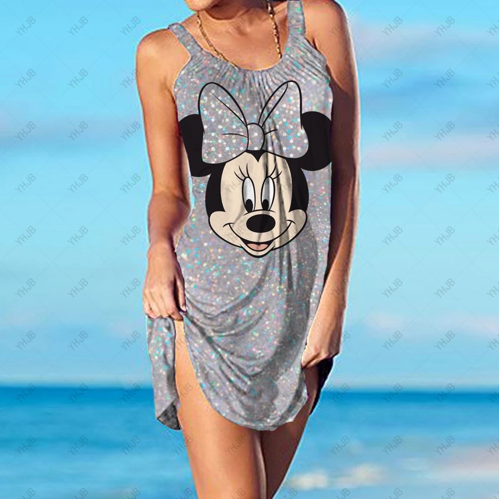 

Disney Mickey/Minnie Sexy Women Dress Summer Fashion Beach Dress Party Boho Loose Romantic Halter Camisole Casual Dress 2022