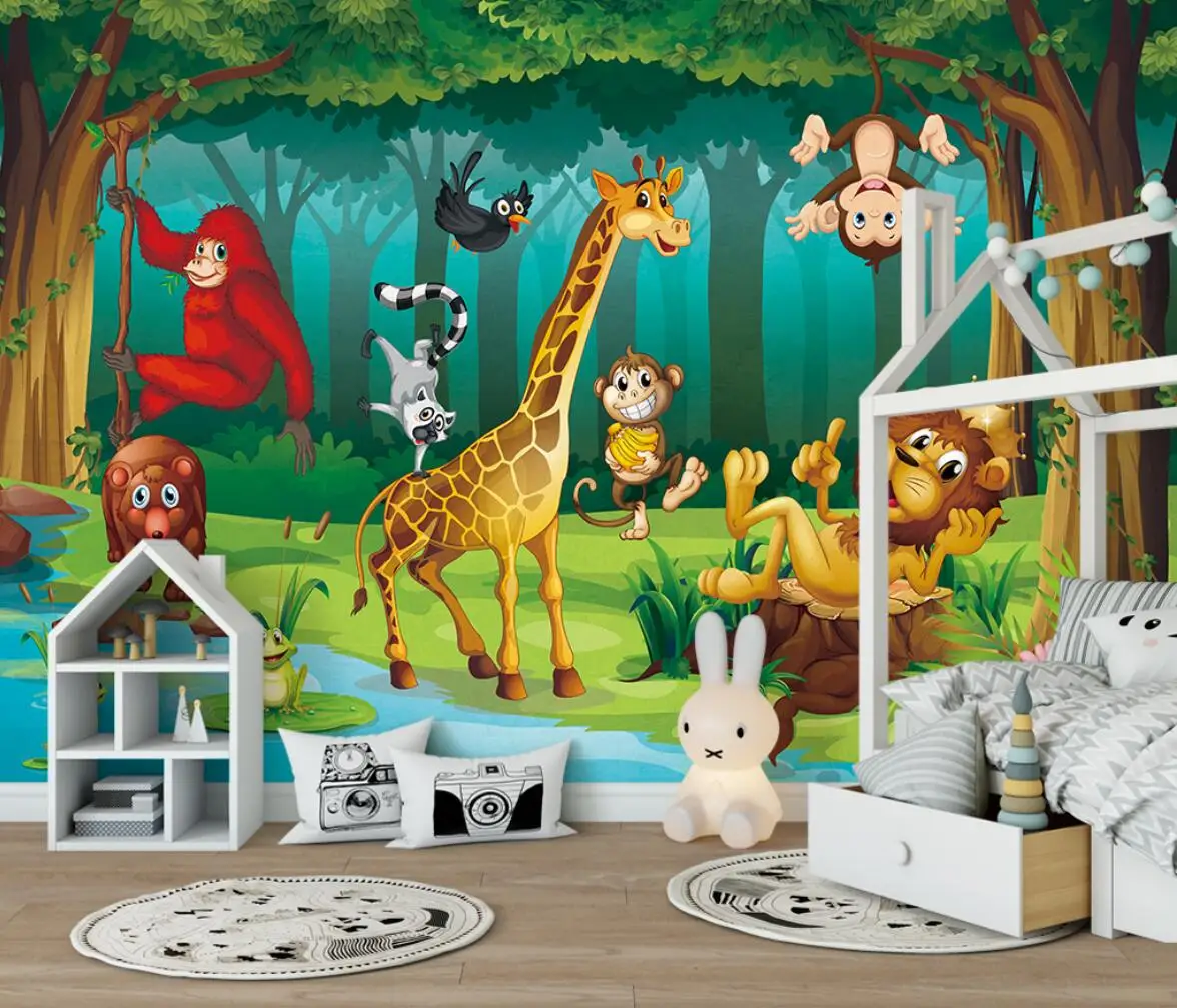 

Custom papel de parede 3D Cartoon forest animals wallpaper for child's room wall stickers decoration art wall papers home decor