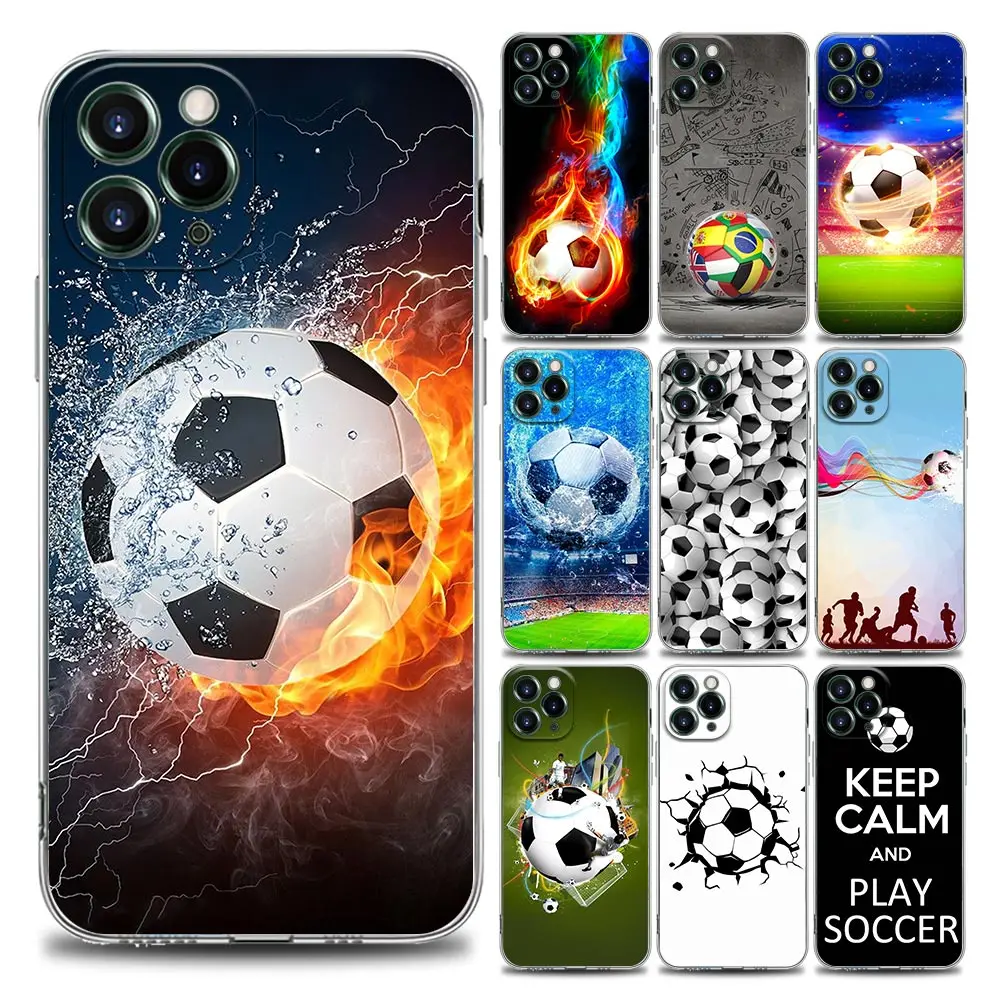 

Fire Football Soccer Ball Clear Phone Case for iPhone 11 12 13 Pro Max 7 8 SE XR XS Max 5 5s 6 6s Plus Soft Silicone